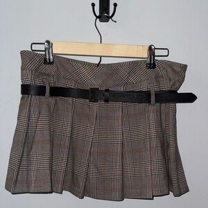 Sincerely Jules Brown Plaid Mini Skirt with Black Belt